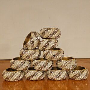 Set of 12 beaded pearl and gold napkin holders